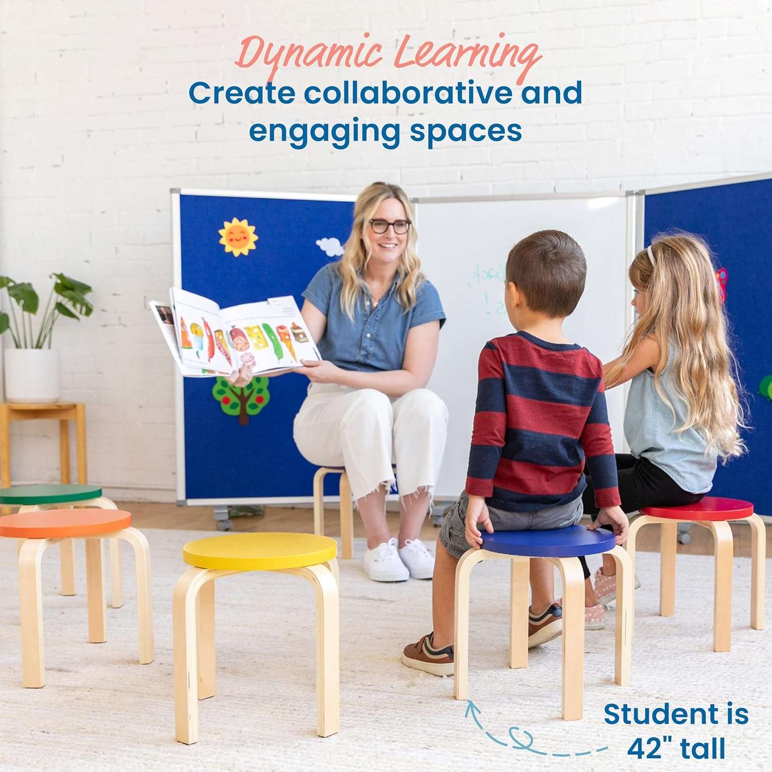 ECR4Kids Bentwood Stackable Stools, Classroom Furniture, Assorted, 6-Piece - 5