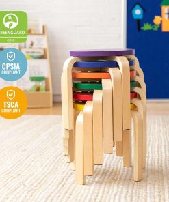 ECR4Kids Bentwood Stackable Stools, Classroom Furniture, Assorted, 6-Piece - 6