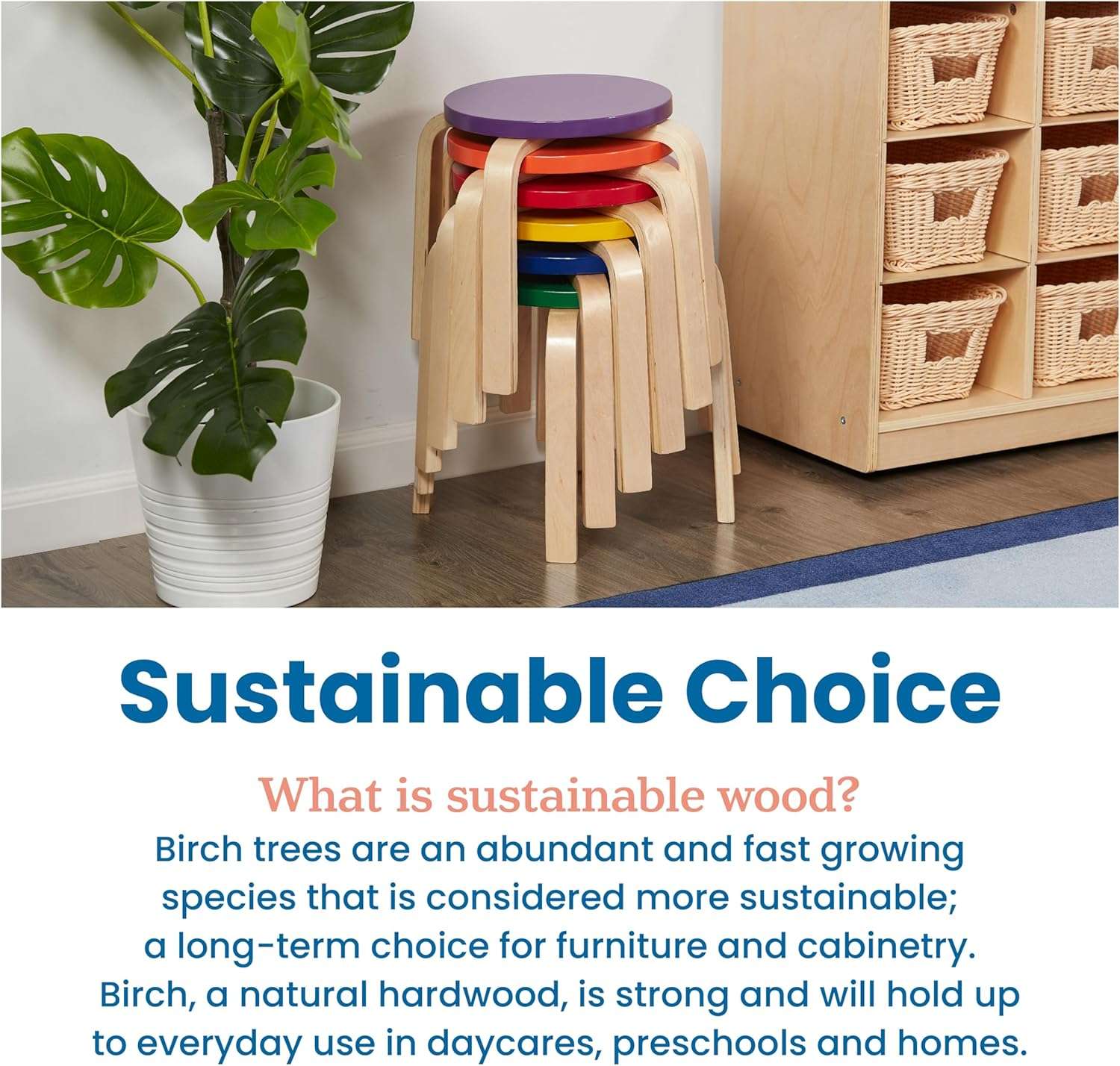 ECR4Kids Bentwood Stackable Stools, Classroom Furniture, Assorted, 6-Piece - 7