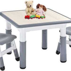 FUNLIO Kids Table and 2 Chairs Set, Height Adjustable Toddler Table and Chair Set for Ages 3-8, Easy to Wipe Arts & Crafts Table, for Classrooms-Daycares-Homes, CPC & CE Approved - 1
