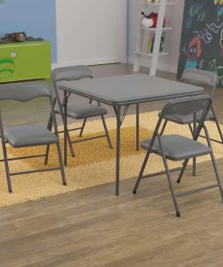 Flash Furniture Mindy Kids 5-Piece Folding Square Table and Chairs Set for Daycare and Classrooms, Children's Activity Table and Chairs Set, Gray - 2