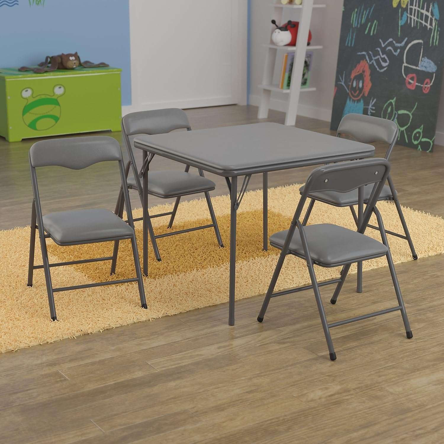 Flash Furniture Mindy Kids 5-Piece Folding Square Table and Chairs Set for Daycare and Classrooms, Children's Activity Table and Chairs Set, Gray - 2