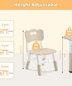 Kids Table and 2 Chairs Set, Height Adjustable Toddler Table and Chair Set for Age 2-8, Children Multi-Activity Table with Graffiti Desktop, Kids Play Table for Reading, Drawing, Eating - 4