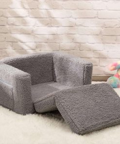 ALIMORDEN 2-in-1 Flip Out Cuddly Sherpa Toddler Couch, Convertible Sofa to Lounger, Grey - 8