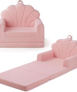 Blissful Diary Kids Couch, 2-in-1 Soft Toddler Couch Fold Out, Toddler Chair Comfy, Convertible Sofa to Lounger, Kids Furniture for Playroom, Gift for Birthday, Children's Day, Pink Shell - 1