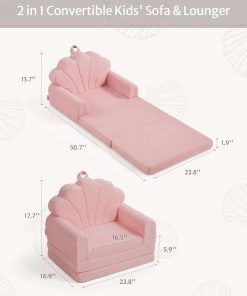 Blissful Diary Kids Couch, 2-in-1 Soft Toddler Couch Fold Out, Toddler Chair Comfy, Convertible Sofa to Lounger, Kids Furniture for Playroom, Gift for Birthday, Children's Day, Pink Shell - 3