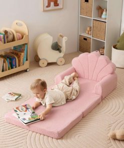 Blissful Diary Kids Couch, 2-in-1 Soft Toddler Couch Fold Out, Toddler Chair Comfy, Convertible Sofa to Lounger, Kids Furniture for Playroom, Gift for Birthday, Children's Day, Pink Shell - 4