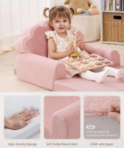Blissful Diary Kids Couch, 2-in-1 Soft Toddler Couch Fold Out, Toddler Chair Comfy, Convertible Sofa to Lounger, Kids Furniture for Playroom, Gift for Birthday, Children's Day, Pink Shell - 5