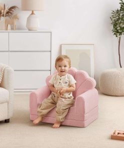 Blissful Diary Kids Couch, 2-in-1 Soft Toddler Couch Fold Out, Toddler Chair Comfy, Convertible Sofa to Lounger, Kids Furniture for Playroom, Gift for Birthday, Children's Day, Pink Shell - 6