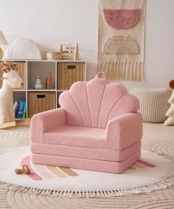 Blissful Diary Kids Couch, 2-in-1 Soft Toddler Couch Fold Out, Toddler Chair Comfy, Convertible Sofa to Lounger, Kids Furniture for Playroom, Gift for Birthday, Children's Day, Pink Shell - 7