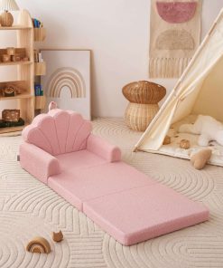 Blissful Diary Kids Couch, 2-in-1 Soft Toddler Couch Fold Out, Toddler Chair Comfy, Convertible Sofa to Lounger, Kids Furniture for Playroom, Gift for Birthday, Children's Day, Pink Shell - 8