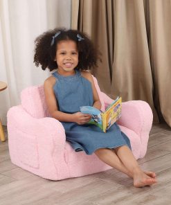 Comfy Toddler Chair, 2-in-1 Toddler Couch Fold Out, Convertible Sherpa Sofa to Lounger for Boys & Girls, Pink - 2
