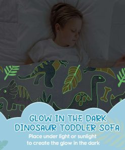 Comfy Toddler Chair and Couch for Kids with Blanket,2-in-1 Soft Plush Fold Out Toddler Couch for Girls and Boys,Convertible Sofa to Lounger for Playroom,Glowing Dinosaur - 6