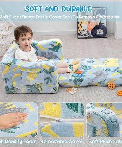 Comfy Toddler Chair and Couch for Kids with Blanket,2-in-1 Soft Plush Fold Out Toddler Couch for Girls and Boys,Convertible Sofa to Lounger for Playroom,Glowing Dinosaur - 7