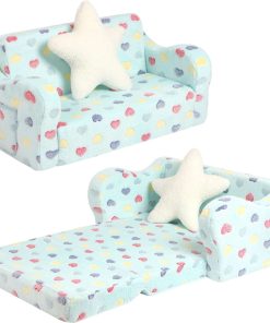 Extra Wider Seating Toddler Couch, 2-in-1 Toddler Soft Couch Fold Out with Star Pillow, Convertible Sofa to Lounger for Girls and Boys - 1