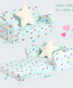 Extra Wider Seating Toddler Couch, 2-in-1 Toddler Soft Couch Fold Out with Star Pillow, Convertible Sofa to Lounger for Girls and Boys - 3