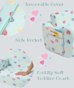 Extra Wider Seating Toddler Couch, 2-in-1 Toddler Soft Couch Fold Out with Star Pillow, Convertible Sofa to Lounger for Girls and Boys - 4