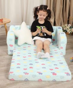 Extra Wider Seating Toddler Couch, 2-in-1 Toddler Soft Couch Fold Out with Star Pillow, Convertible Sofa to Lounger for Girls and Boys - 5