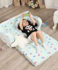 Extra Wider Seating Toddler Couch, 2-in-1 Toddler Soft Couch Fold Out with Star Pillow, Convertible Sofa to Lounger for Girls and Boys - 6