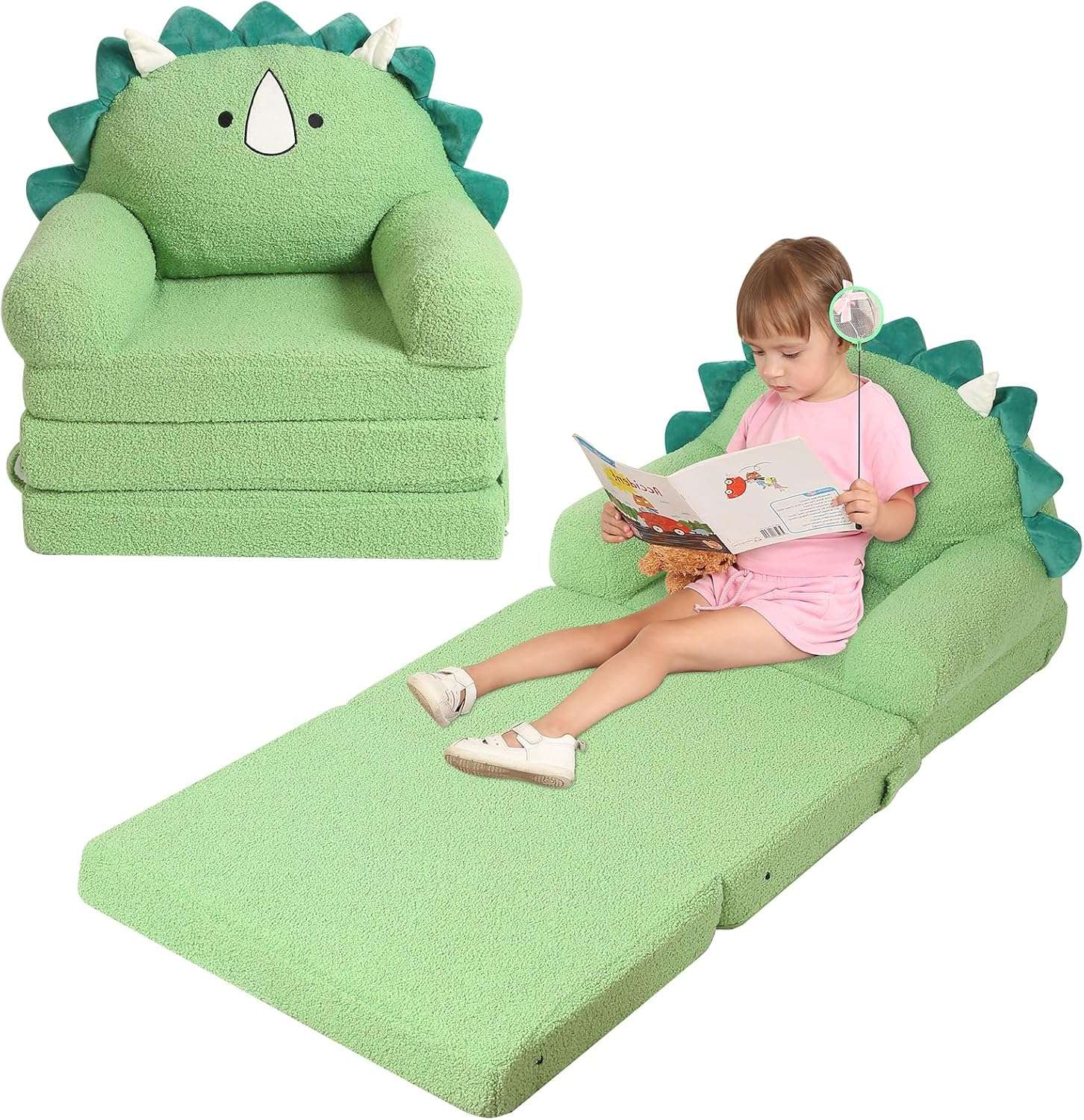 Foldable Kids Sofa, Triceratops Toddler Couch with Tri Folding Foam Cushions, Comfy Kids Couch for Age 3-6 - 1