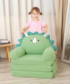 Foldable Kids Sofa, Triceratops Toddler Couch with Tri Folding Foam Cushions, Comfy Kids Couch for Age 3-6 - 5