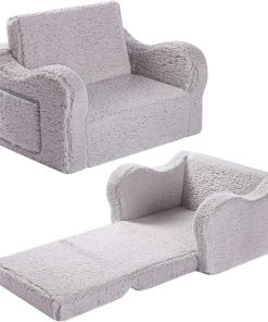 Kids Chairs for Toddler, 2-in-1 Toddler Soft Sherpa Couch Fold Out, Convertible Sofa to Lounger for Girls and Boys, Grey - 1