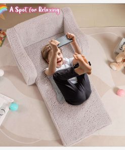 Kids Chairs for Toddler, 2-in-1 Toddler Soft Sherpa Couch Fold Out, Convertible Sofa to Lounger for Girls and Boys, Grey - 2