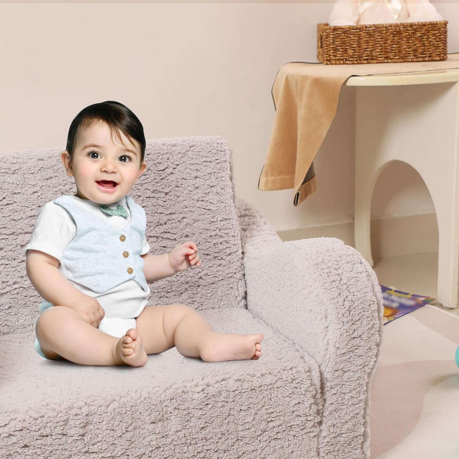 Kids Chairs for Toddler, 2-in-1 Toddler Soft Sherpa Couch Fold Out, Convertible Sofa to Lounger for Girls and Boys, Grey - 5