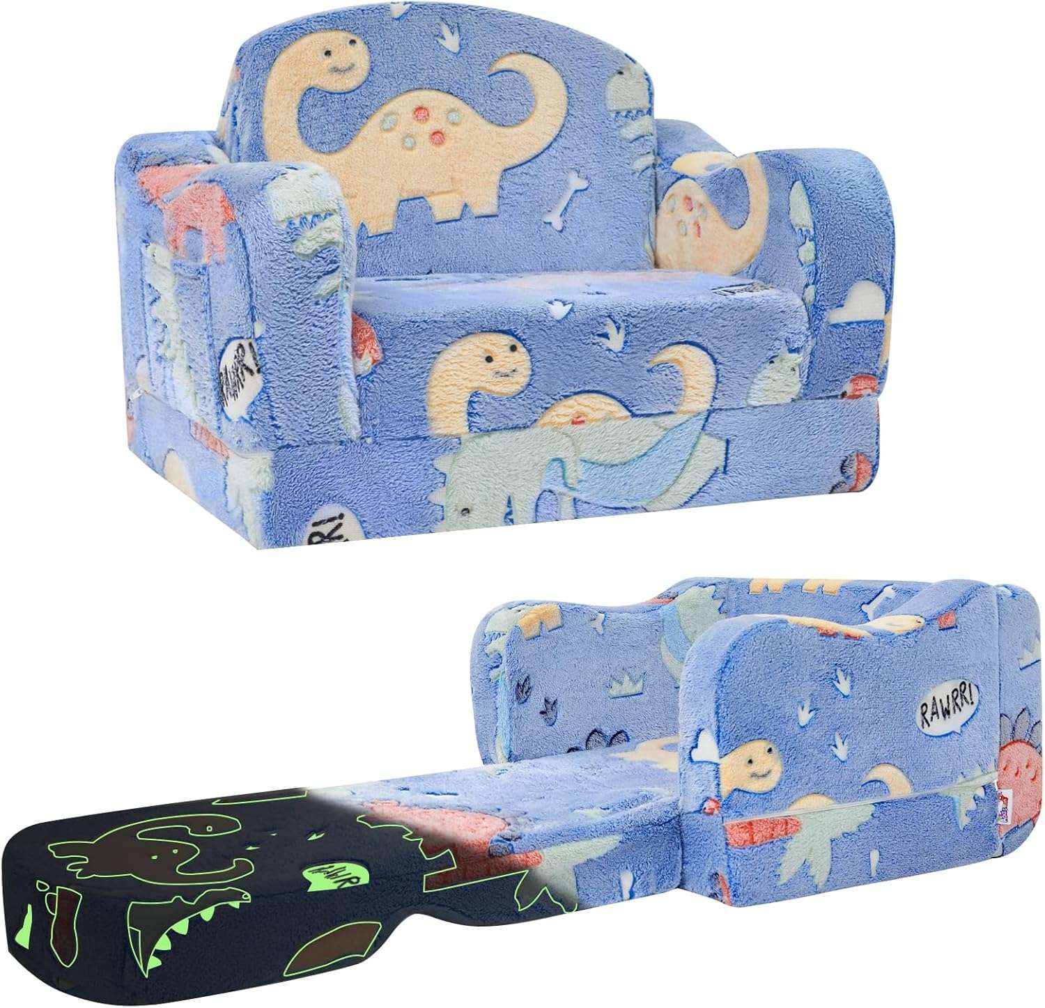 Thick Comfy Toddler Chair and Couch for Kids,2-in-1 Soft Plush Fold Out Sofa for Children,Convertible Couch to Lounger for Toddler - 1