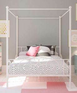 DHP Canopy Sturdy Bed Frame, Metal, Full, White - 2