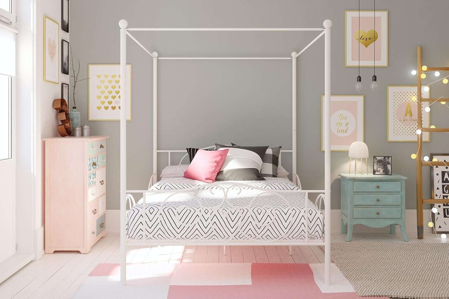 DHP Canopy Sturdy Bed Frame, Metal, Full, White - 2