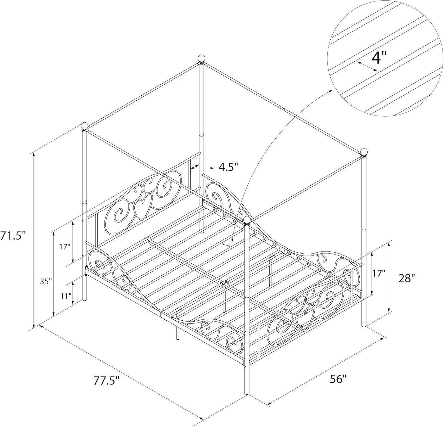 DHP Canopy Sturdy Bed Frame, Metal, Full, White - 3