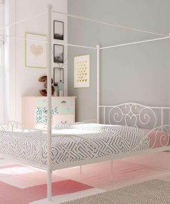 DHP Canopy Sturdy Bed Frame, Metal, Full, White - 4