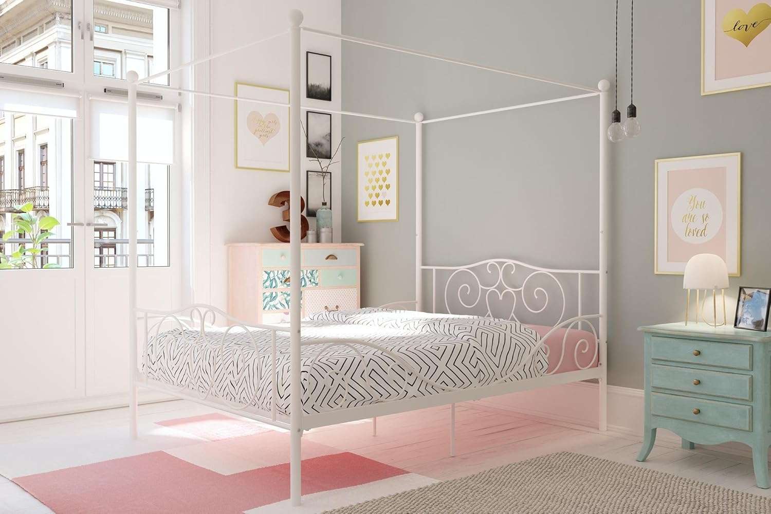 DHP Canopy Sturdy Bed Frame, Metal, Full, White - 4