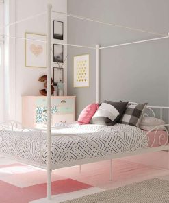 DHP Canopy Sturdy Bed Frame, Metal, Full, White - 5