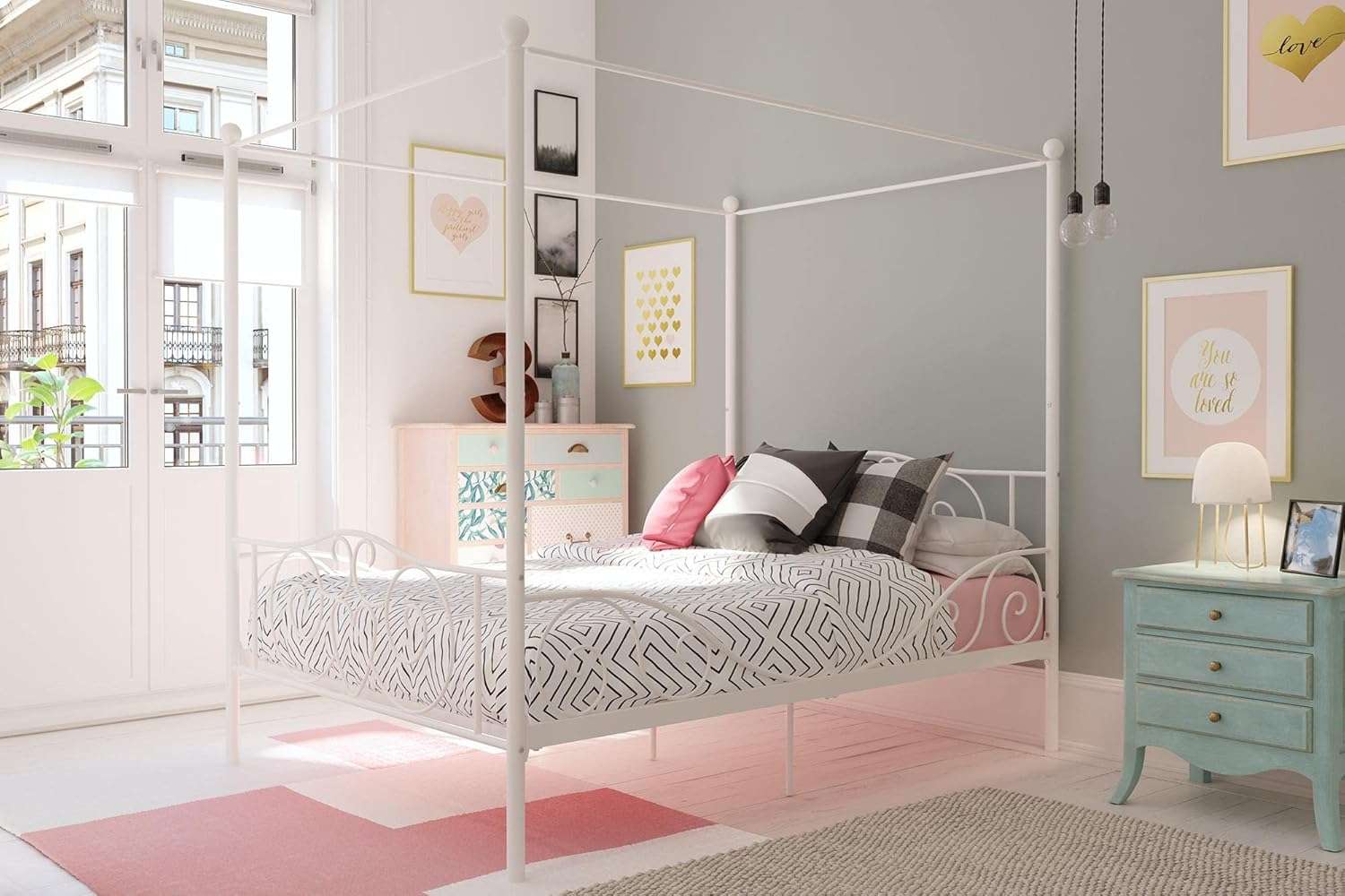 DHP Canopy Sturdy Bed Frame, Metal, Full, White - 5