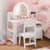 MU Kids Vanity with Lights, Princess Makeup Vanity Desk with Open Bookshelf, Storage Cabinet & Shelves, 2 in 1 Toddler Vanity Table & Chair Set with Lighted Mirror for Little Girls - 1