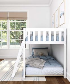 Alternative view of Max & Lily Fundamental Twin Low Bunk Bed, Kids Solid Wood Modern Bed Frame with Strong Wooden Slats, Non-Toxic Finishes, High Weight Capacity, White