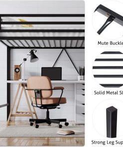 SHA CERLIN Loft Bed Twin Size with Ladder and Guardrail,Heavy Duty Metal Slats Support No Box Spring Needed Small Space Saving Furniture for Bedroom Dorm,Black - 7