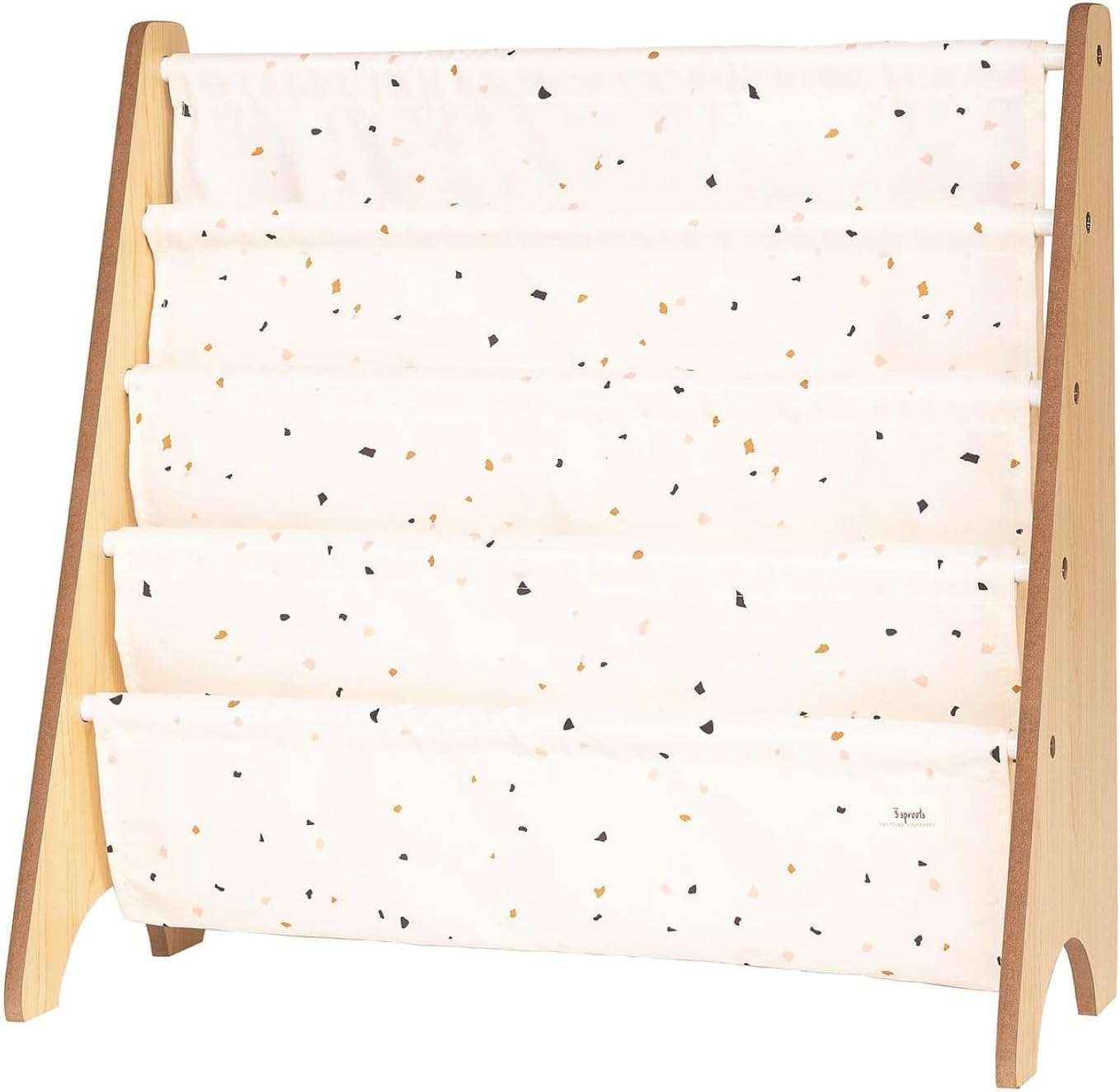 3 Sprouts Recycled Fabric Kids Bookshelf – 4-Tier Sling Book Rack Organizer - Nursery Room Playroom Classroom Wooden Book Shelves - Kid Bookcase Wood Storage Shelf for Toddler Age 3+ - Terrazzo Cream - 9