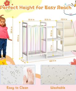 B1 Kids Bookshelf and Toy Storage, 3-Tier Book Shelf for Kids Rooms, Sling Baby Bookcase with Stuffed Animal Storage, Montessori Toddler Bookshelf for Nursery, Bedroom, Playroom, White - 2