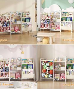 B1 Kids Bookshelf and Toy Storage, 3-Tier Book Shelf for Kids Rooms, Sling Baby Bookcase with Stuffed Animal Storage, Montessori Toddler Bookshelf for Nursery, Bedroom, Playroom, White - 8