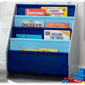 Delta Children Sling Book Rack Bookshelf for Kids - Easy-to-Reach Storage for Books, Magazines or Coloring Books - Ideal for Playrooms & Homeschooling, Grey-Blue - 6