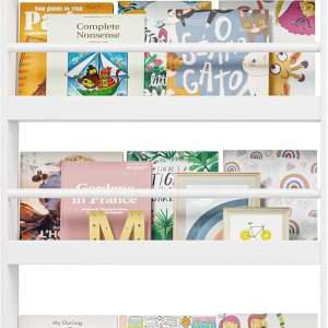 FOTOSOK Kids Bookshelf, Wall Mount 4-Tier Book Shelf Organizer for Toys and Books, Toy Storage Bookshelf in Bedroom, Living Room and Nursery, White - 1