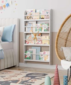 FOTOSOK Kids Bookshelf, Wall Mount 4-Tier Book Shelf Organizer for Toys and Books, Toy Storage Bookshelf in Bedroom, Living Room and Nursery, White - 5