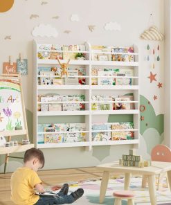 FOTOSOK Kids Bookshelf, Wall Mount 4-Tier Book Shelf Organizer for Toys and Books, Toy Storage Bookshelf in Bedroom, Living Room and Nursery, White - 6
