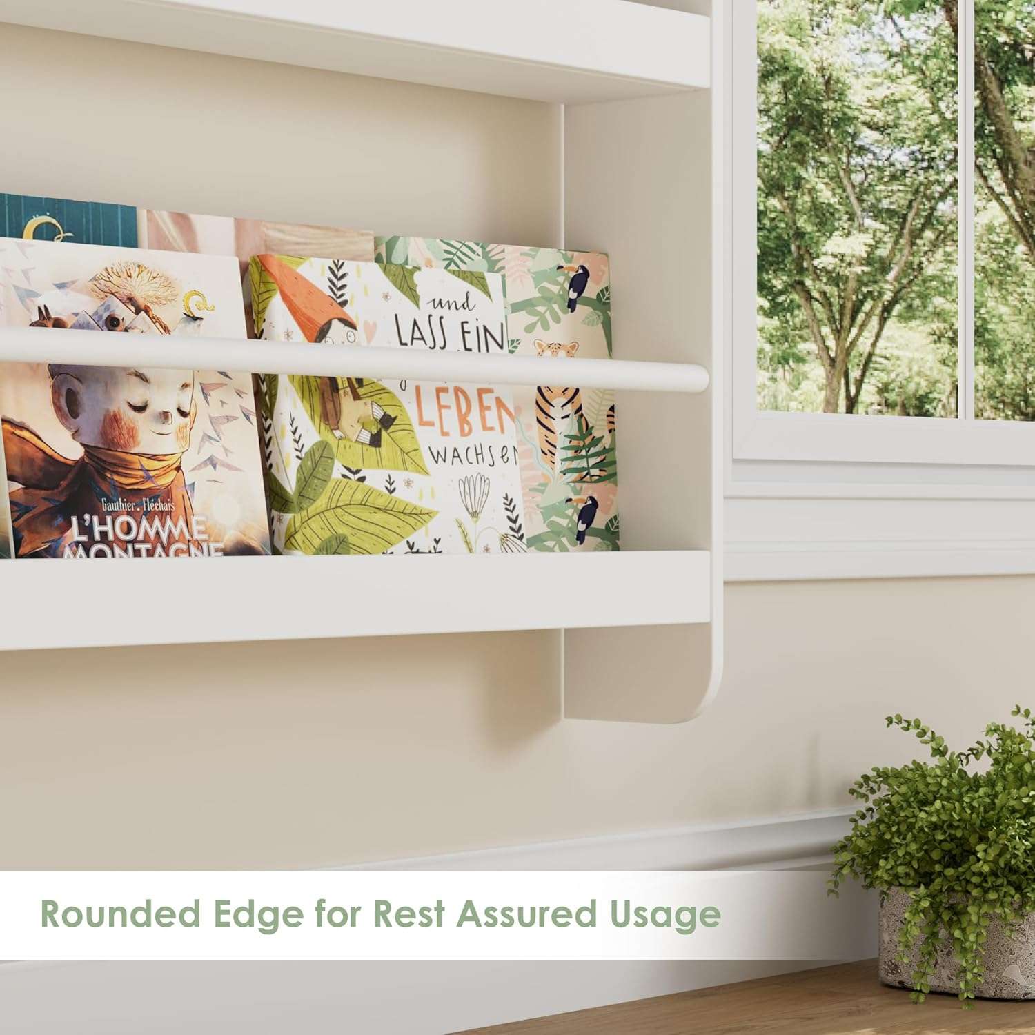 FOTOSOK Kids Bookshelf, Wall Mount 4-Tier Book Shelf Organizer for Toys and Books, Toy Storage Bookshelf in Bedroom, Living Room and Nursery, White - 8