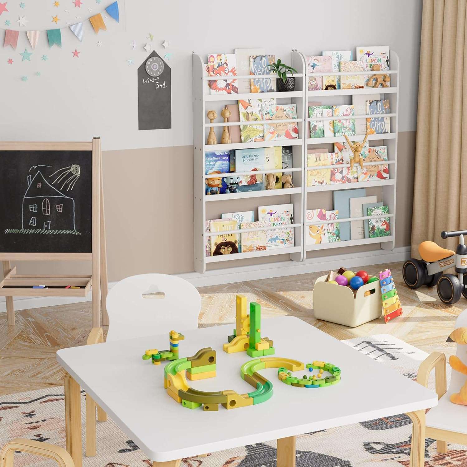 FOTOSOK Kids Bookshelf, Wall Mount 4-Tier Book Shelf Organizer for Toys and Books, Toy Storage Bookshelf in Bedroom, Living Room and Nursery, White - 9
