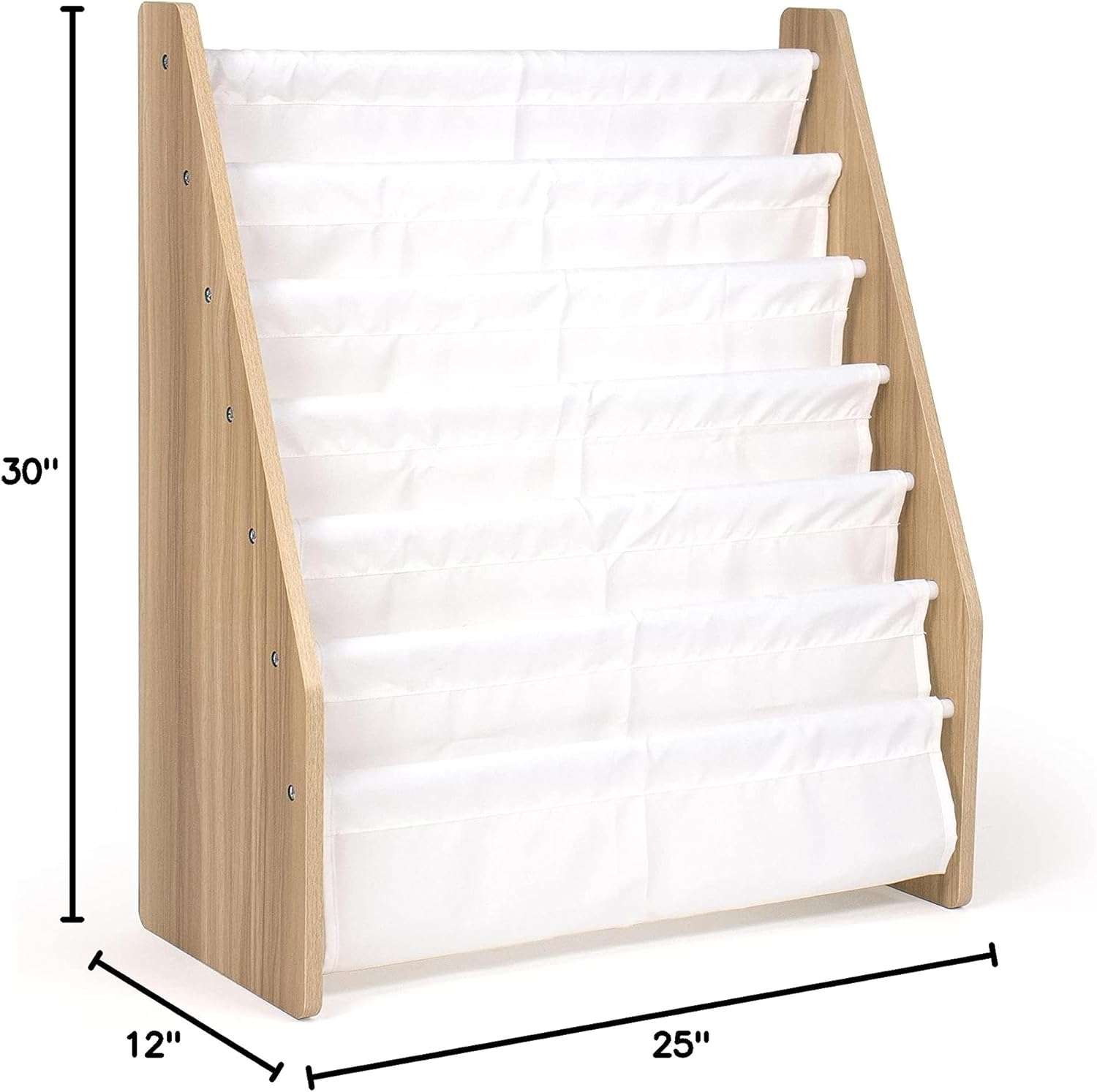 Humble Crew Kids Bookshelf 6-Tier Book Rack Organizer, Extra Large Toddler Bookcase with Fabric Storage Pockets, Front-Facing Display for Children’s Books, White-Natural Wood - 3