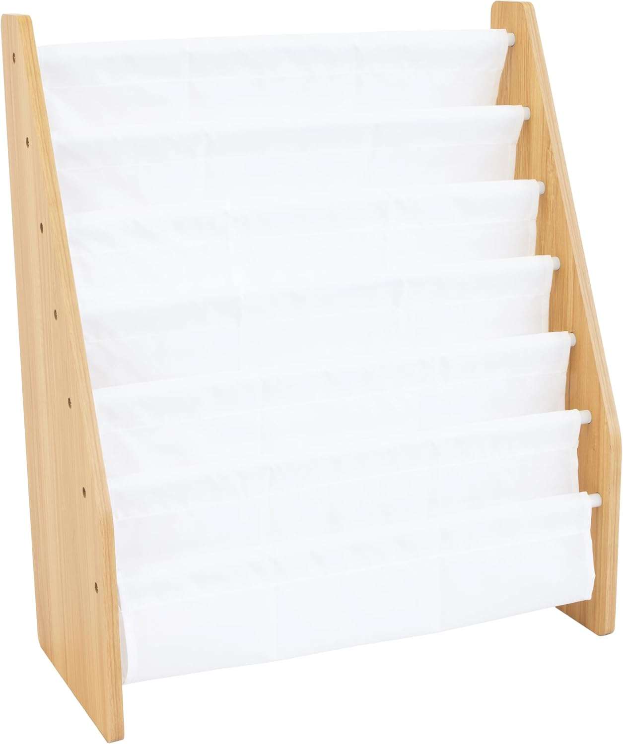 Humble Crew Kids Bookshelf 6-Tier Book Rack Organizer, Extra Large Toddler Bookcase with Fabric Storage Pockets, Front-Facing Display for Children’s Books, White-Natural Wood - 5